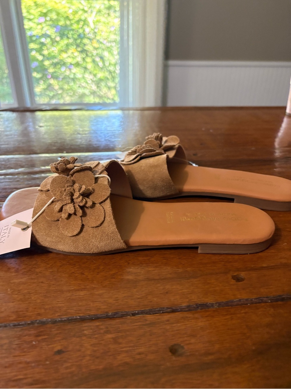 Floral Suede Slide Sandals in Tan for Women